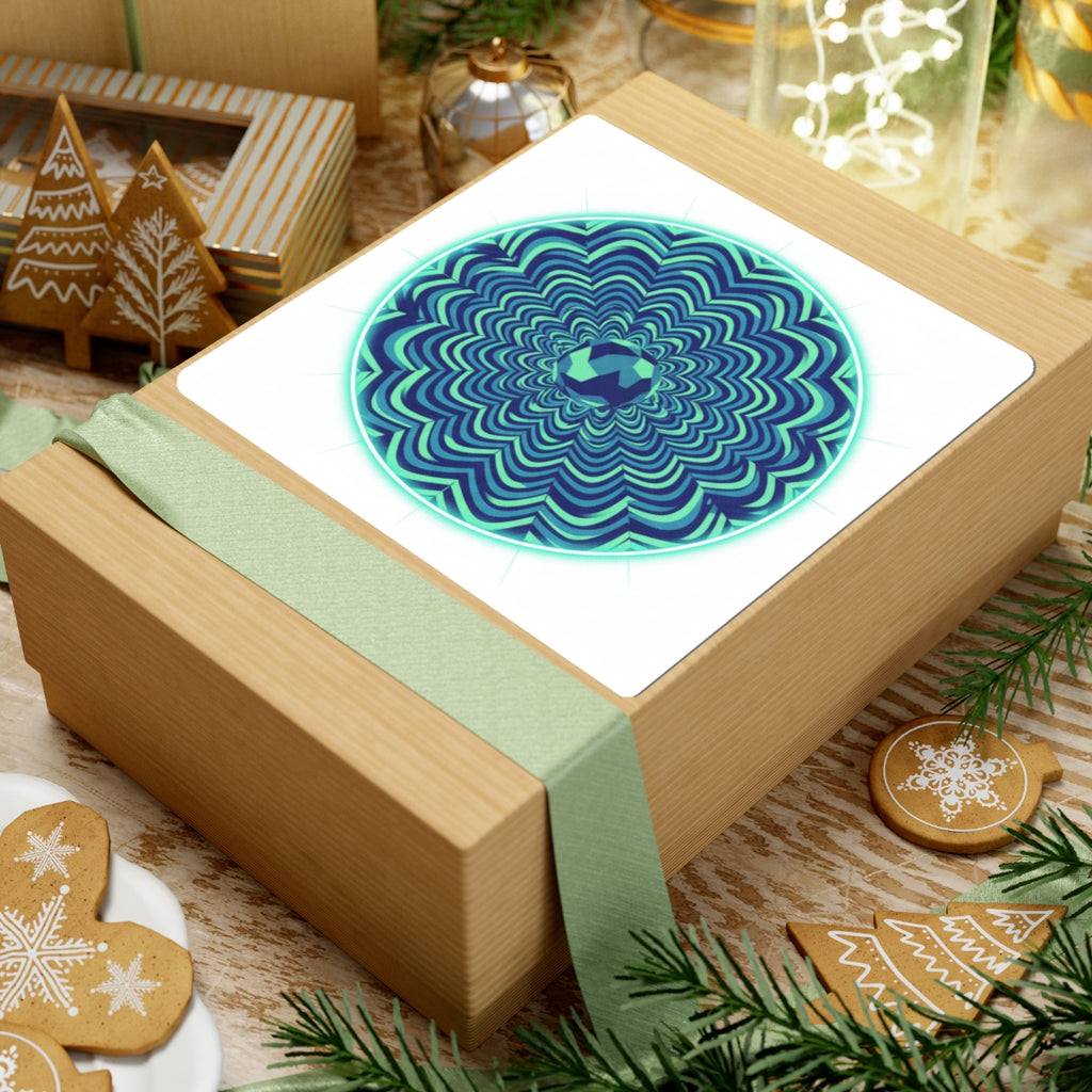 Psychedelic Mandala Circle Sticker — Teal Optical Illusion Kiss-Cut