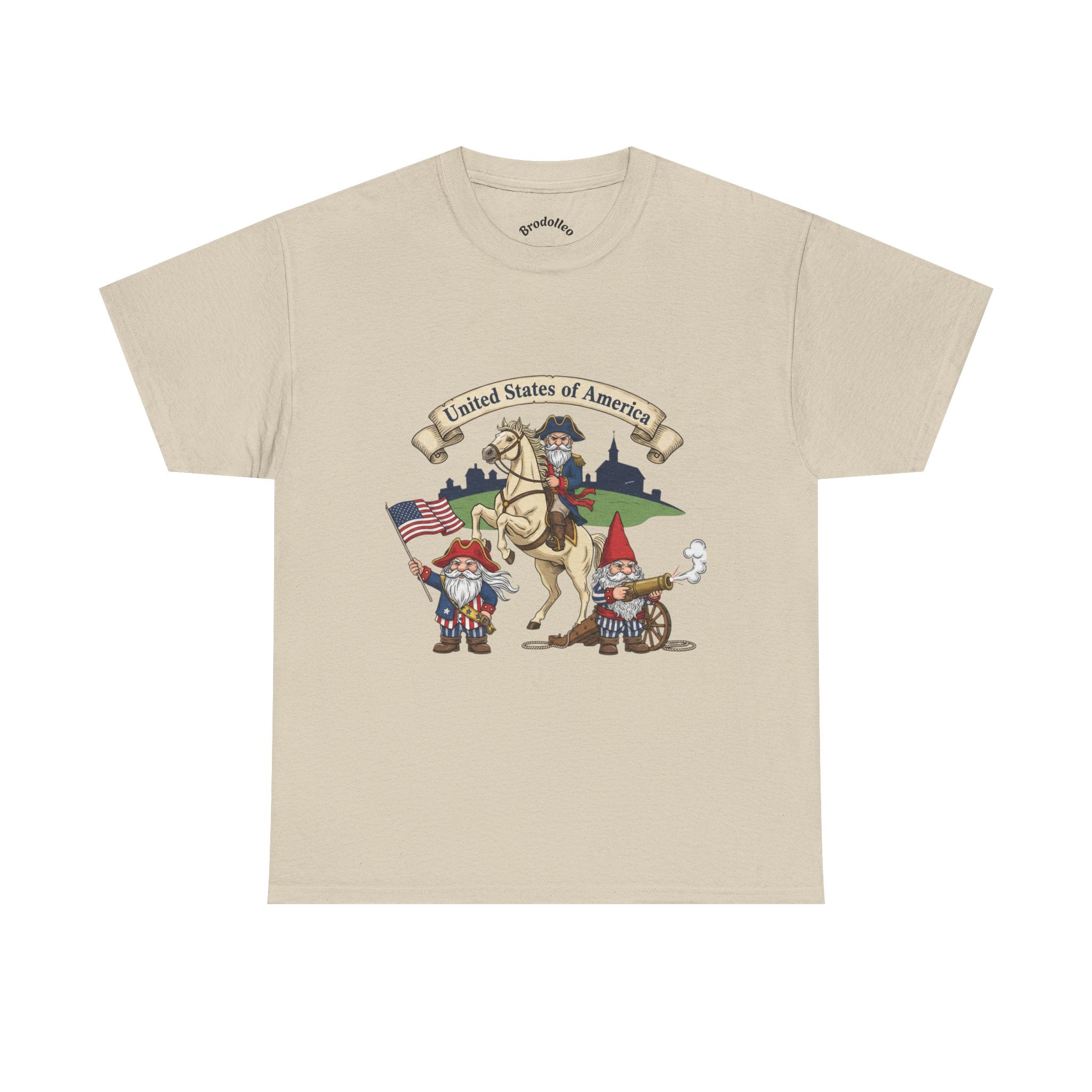 Patriotic Gnome & Horse Tee — "United States of America" Graphic T-Shirt