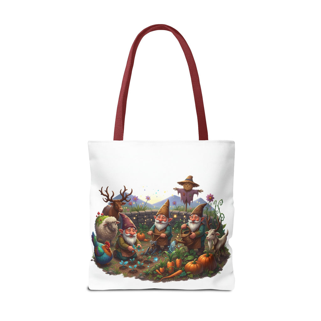 Gnome Garden Tote Bag — Whimsical Gnome & Pumpkin Illustration AOP Tote