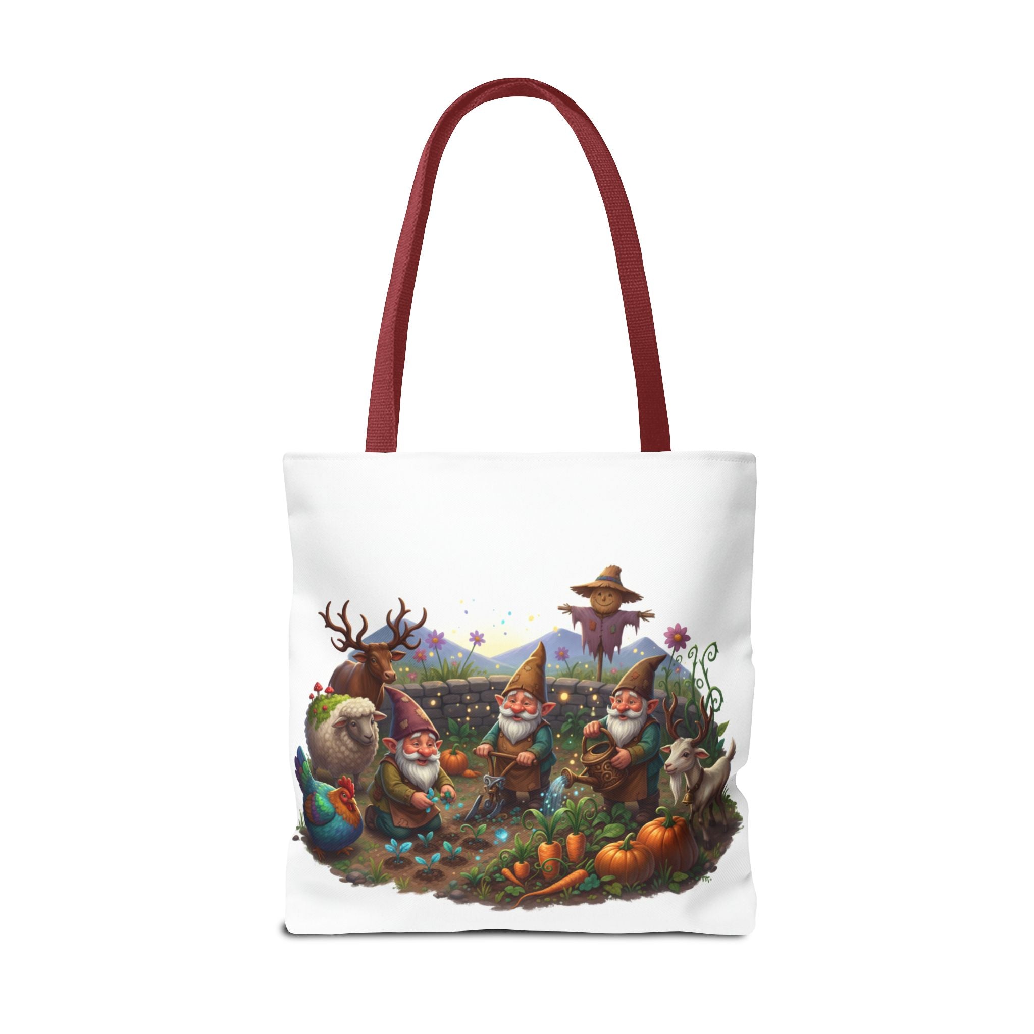 Gnome Garden Tote Bag — Whimsical Gnome & Pumpkin Illustration AOP Tote