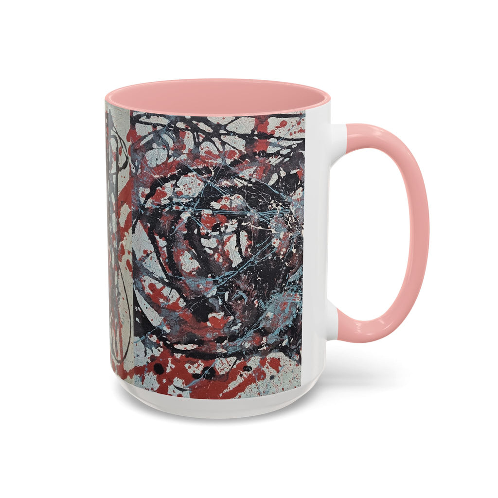 Abstract Splatter Accent Coffee Mug — Red, Black & White Artistic Design (11/15oz)