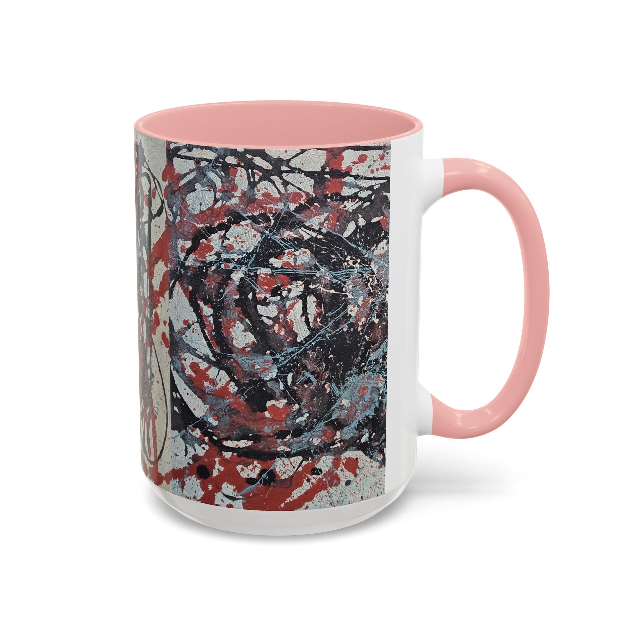 Abstract Splatter Accent Coffee Mug — Red, Black & White Artistic Design (11/15oz)