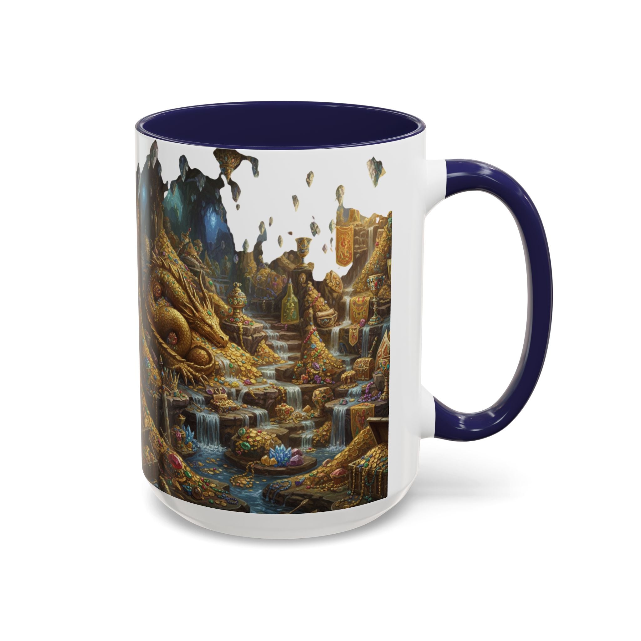 Dragon Hoard Accent Coffee Mug — Fantasy Treasure Landscape (11/15 oz)