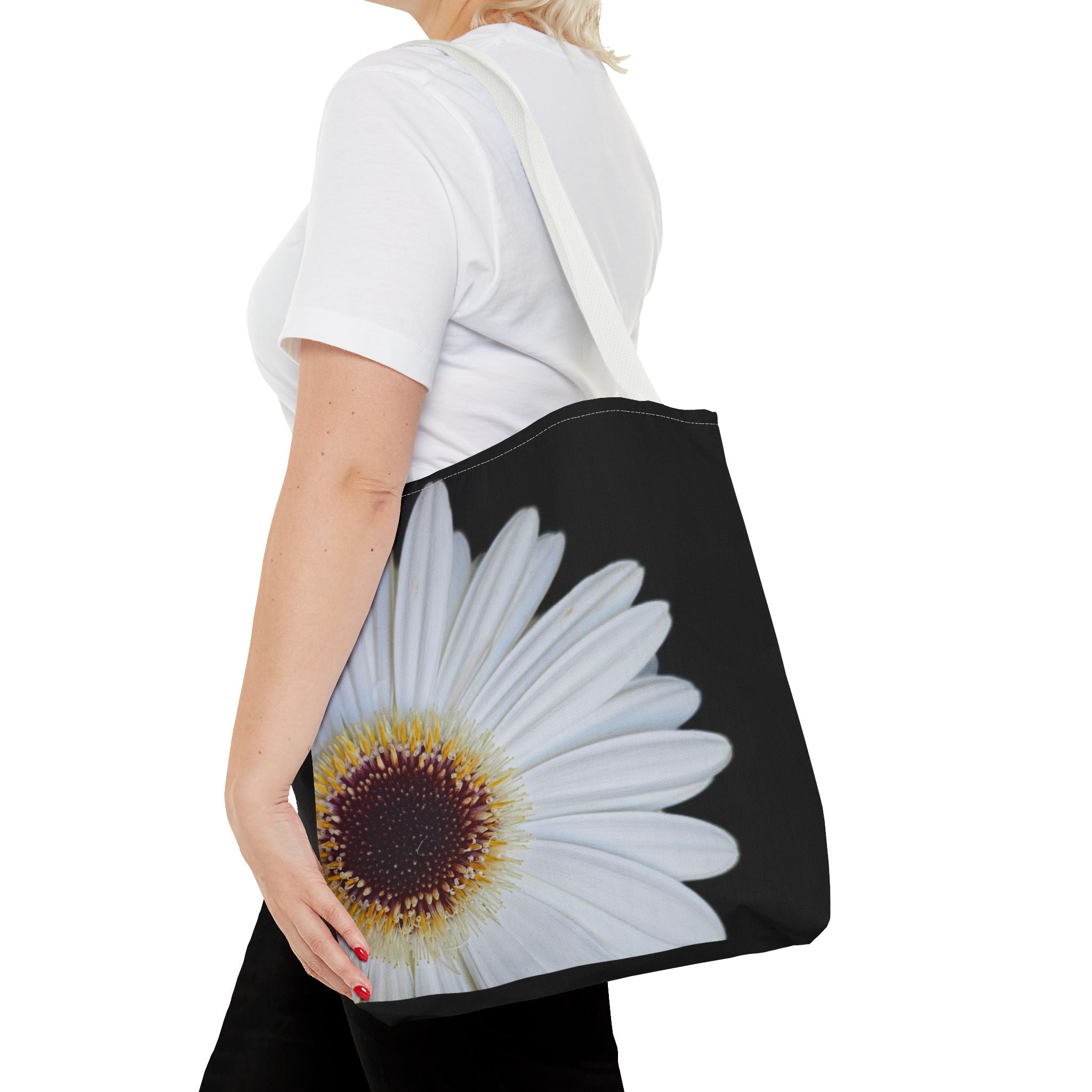 Daisy Corner Tote Bag — White Floral AOP Shopper