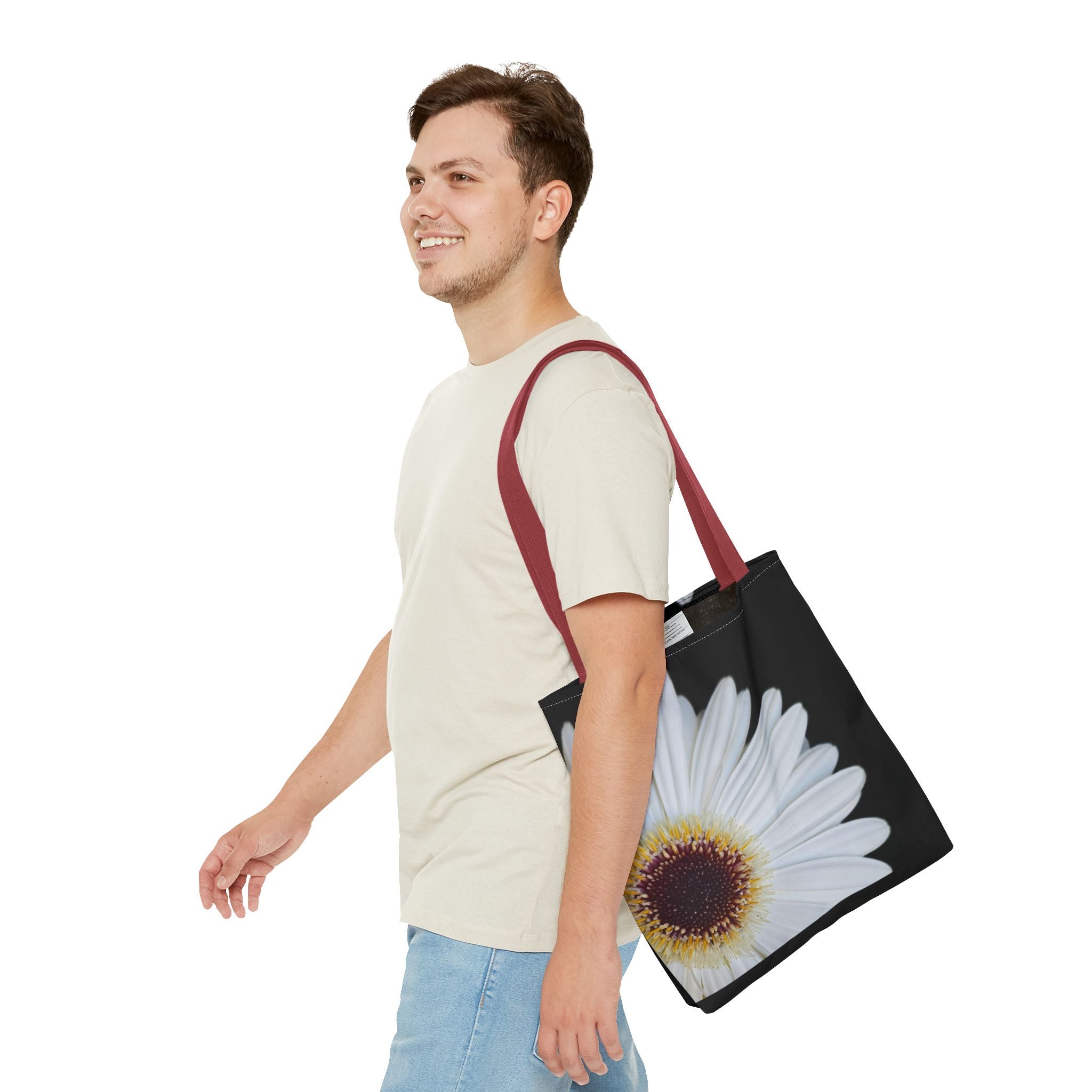 Daisy Corner Tote Bag — White Floral AOP Shopper