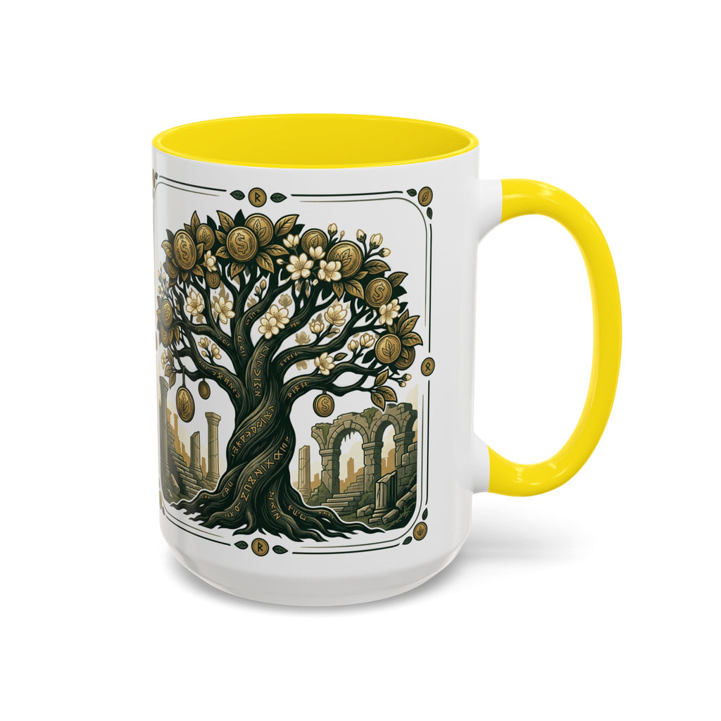 Ornate Tree of Coins Coffee Mug — Gold Ruins Accent Ceramic Mug (11/15oz)