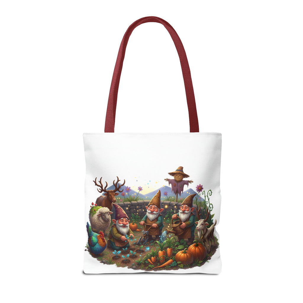 Gnome Garden Tote Bag — Whimsical Gnome & Pumpkin Illustration AOP Tote