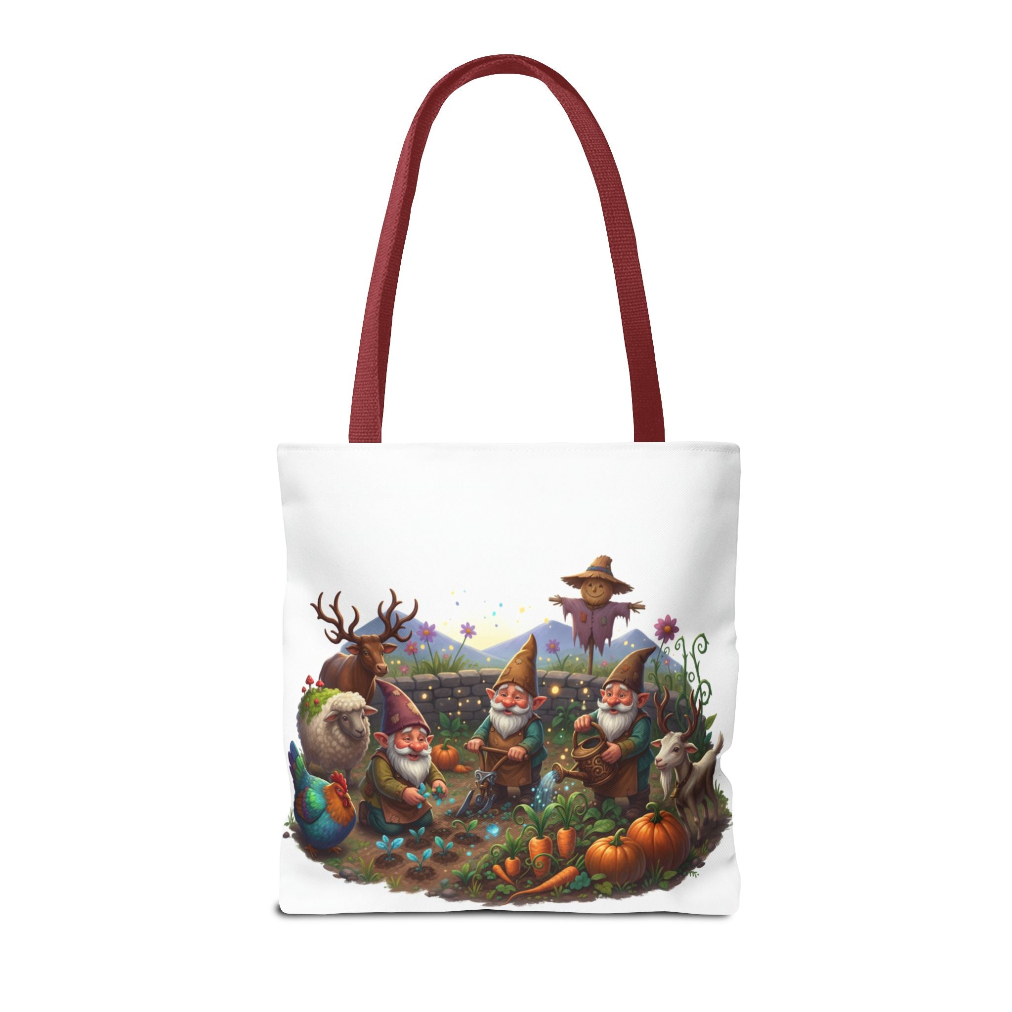 Gnome Garden Tote Bag — Whimsical Gnome & Pumpkin Illustration AOP Tote