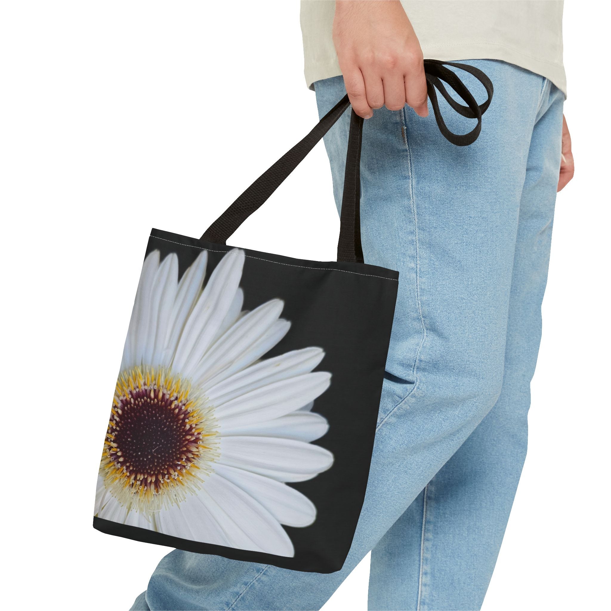 Daisy Corner Tote Bag — White Floral AOP Shopper