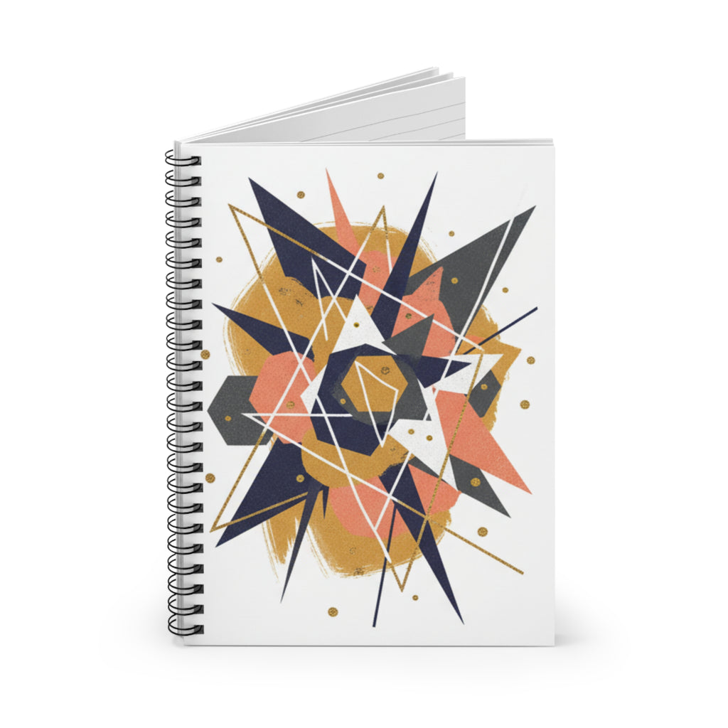 Abstract Geometric Spiral Notebook – Modern Coral & Navy Art Journal (Ruled)