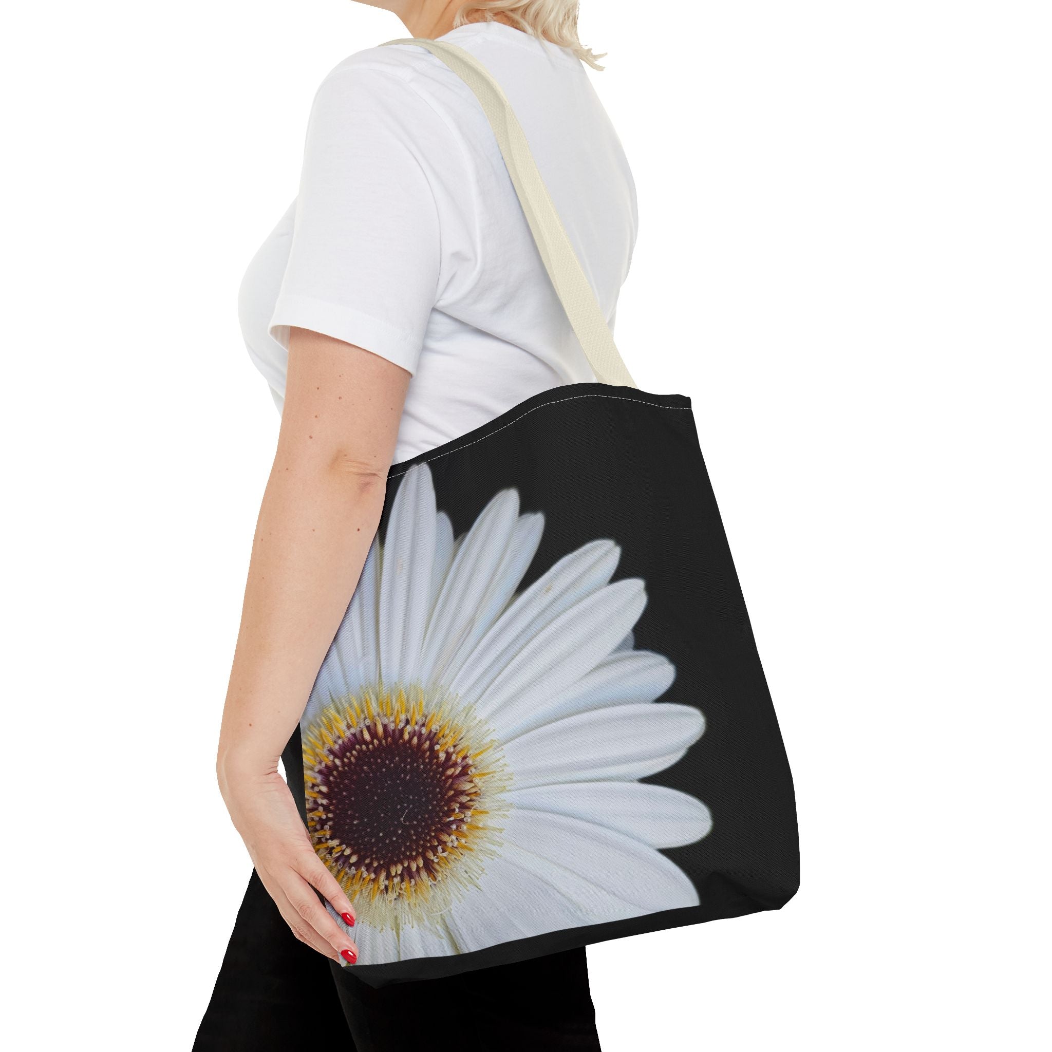 Daisy Corner Tote Bag — White Floral AOP Shopper