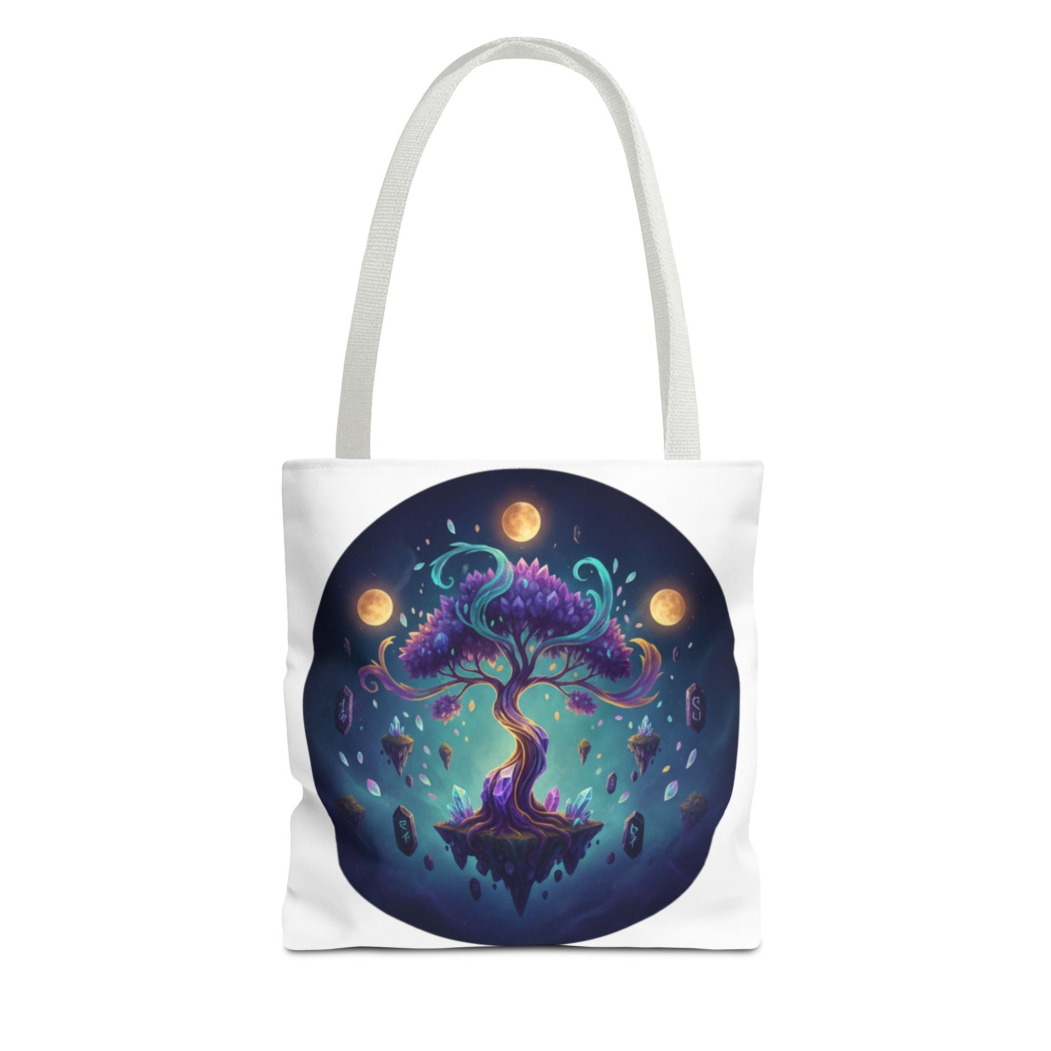 Mystic Floating Tree Tote Bag — Cosmic Moonlight Illustration All-Over Print