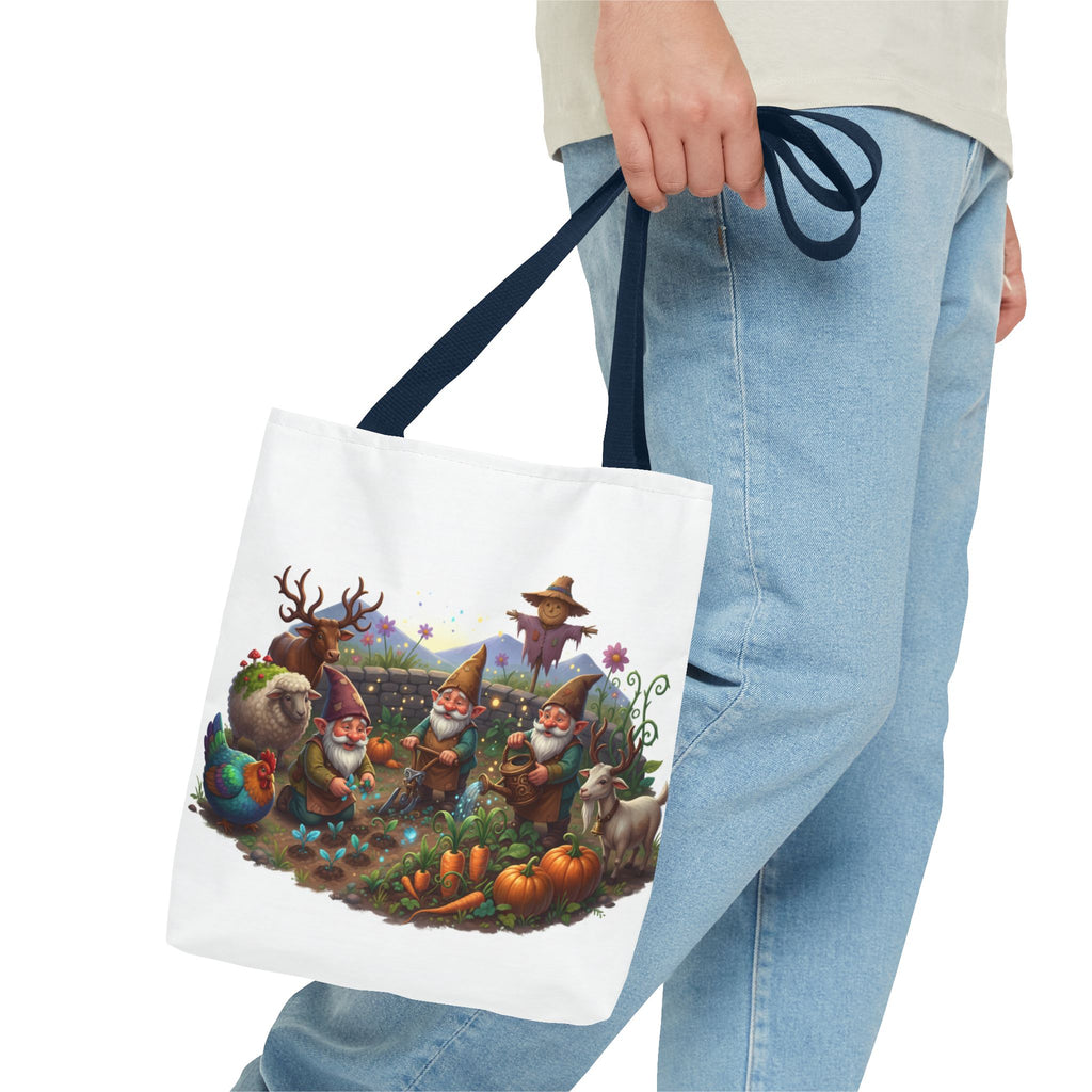 Gnome Garden Tote Bag — Whimsical Gnome & Pumpkin Illustration AOP Tote