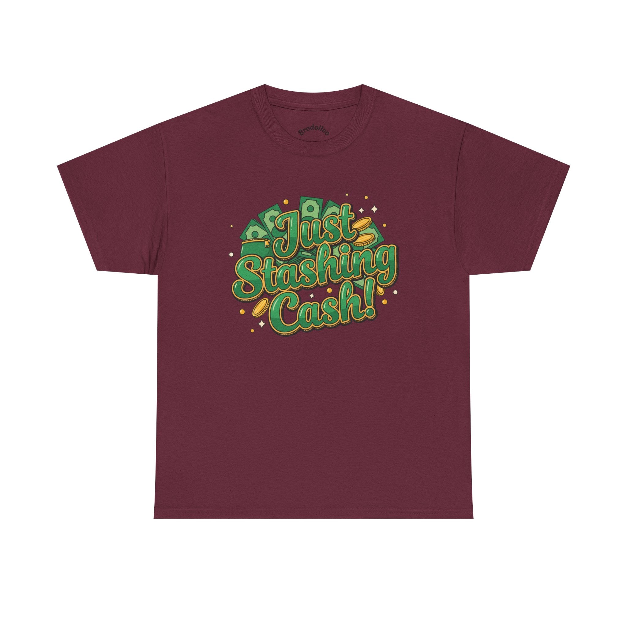 T‑Shirt — “Just Stashing Cash!” Retro Script Money Graphic Tee