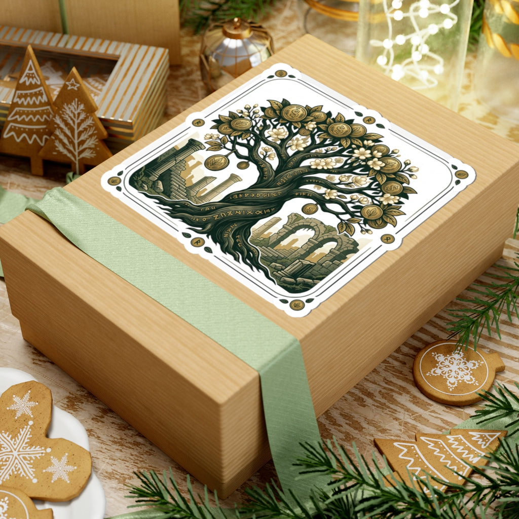 Mythic Money Tree Sticker — Gold Coin Tree Kiss-Cut Sticker for Laptops & Journals
