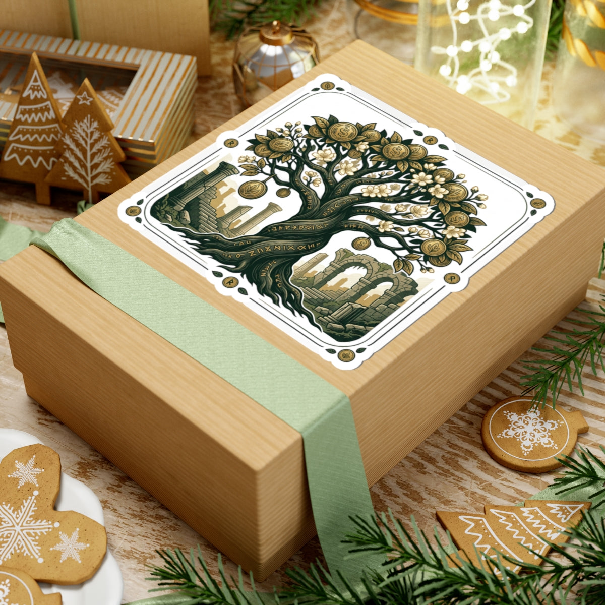 Mythic Money Tree Sticker — Gold Coin Tree Kiss-Cut Sticker for Laptops & Journals