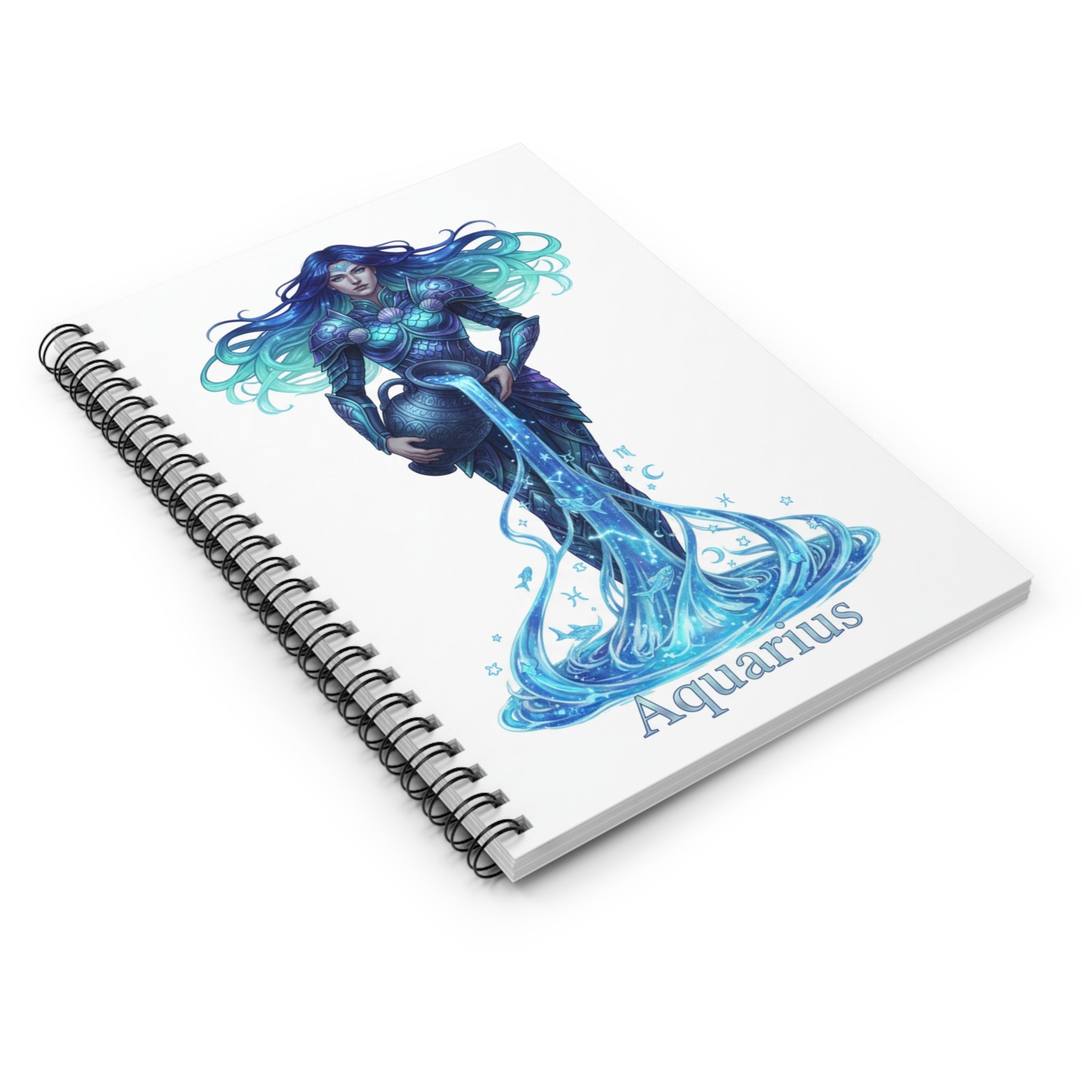 Aquarius Zodiac Spiral Notebook — Ruled Journal with Water-Bearer Artwork
