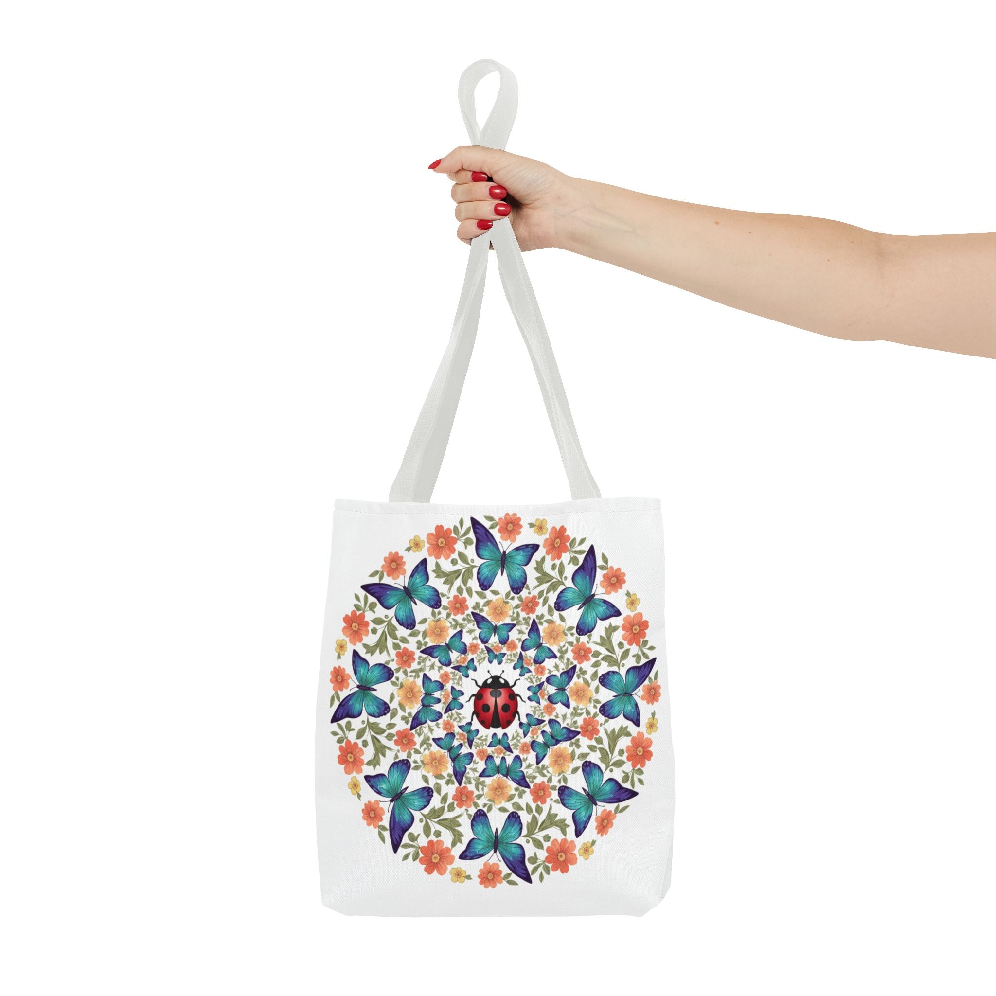 Butterfly & Ladybug Floral Tote Bag – Boho Mandala AOP Beach & Market Bag