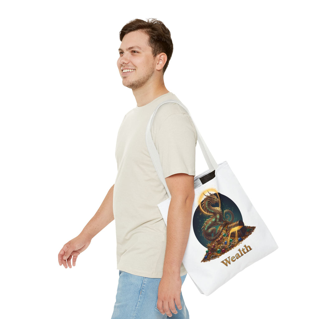 Wealth Dragon Tote Bag — Fantasy Dragon Treasure Illustration Tote