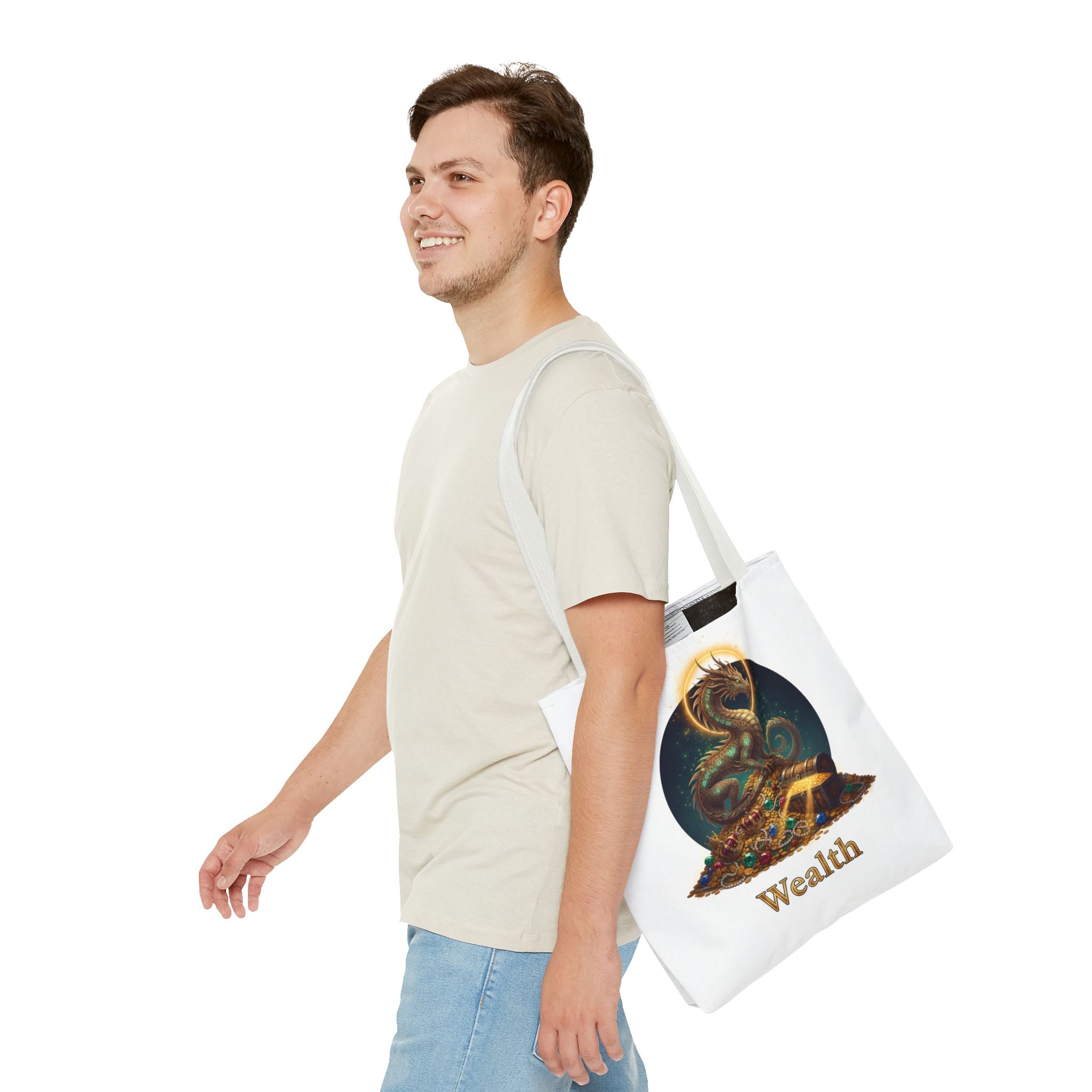 Wealth Dragon Tote Bag — Fantasy Dragon Treasure Illustration Tote