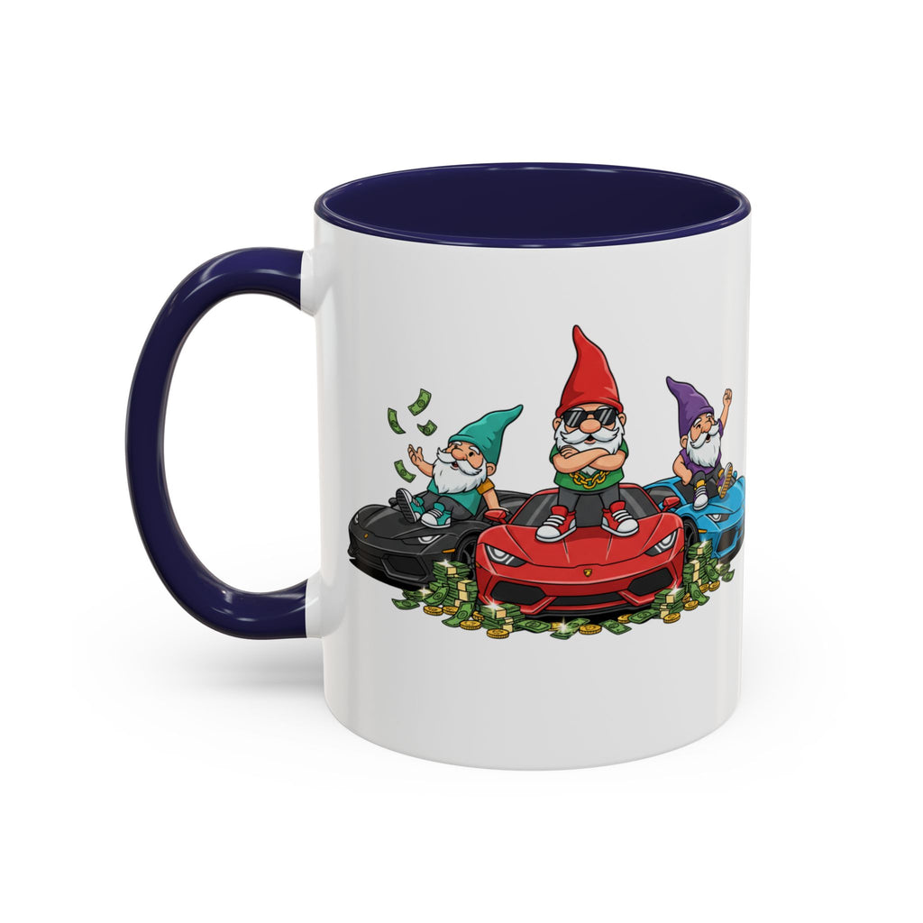 Gnome Car Crew Accent Coffee Mug — Racing Gnomes with Sports Cars (11/15oz)