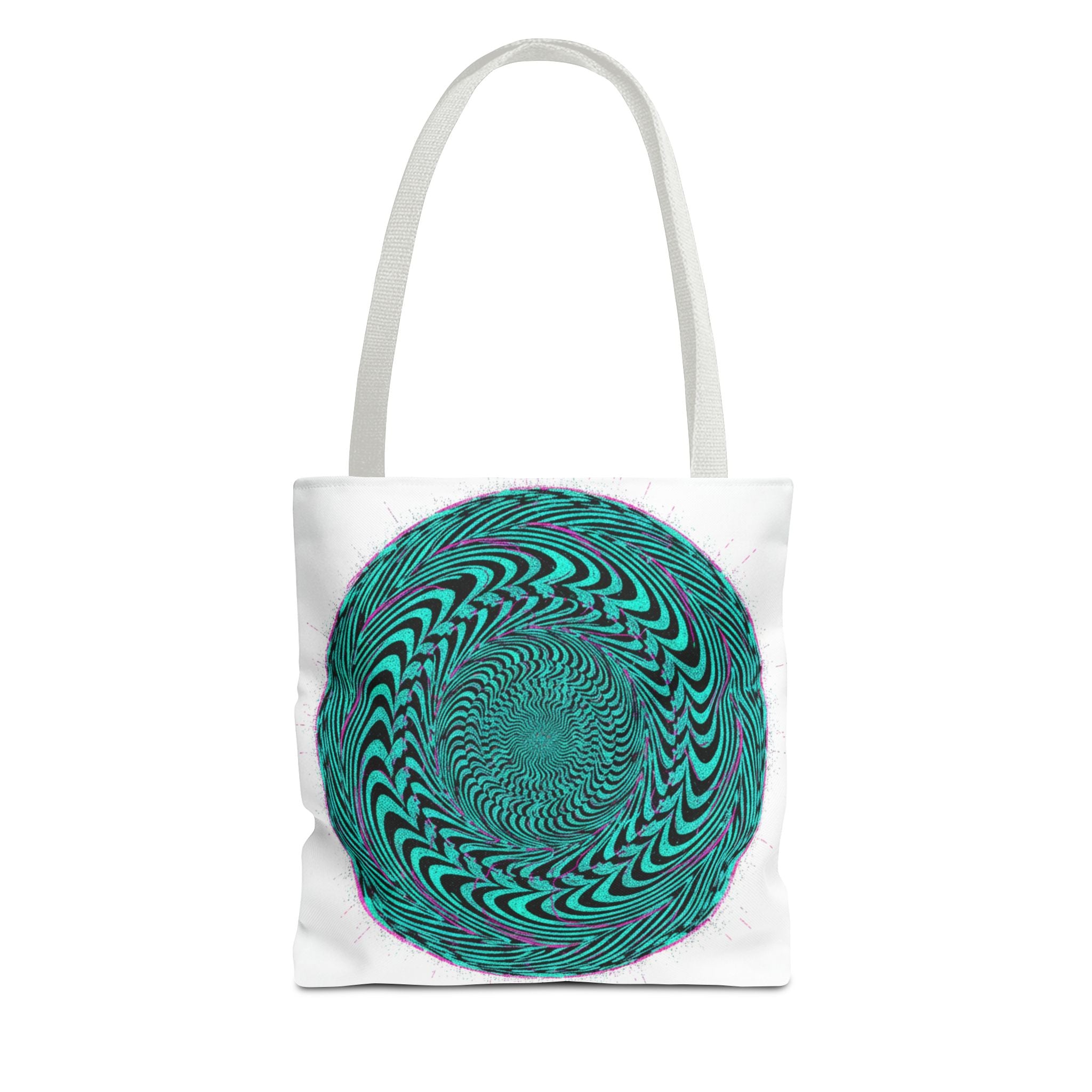 Psychedelic Spiral Tote Bag — Teal Optical Illusion All-Over Print