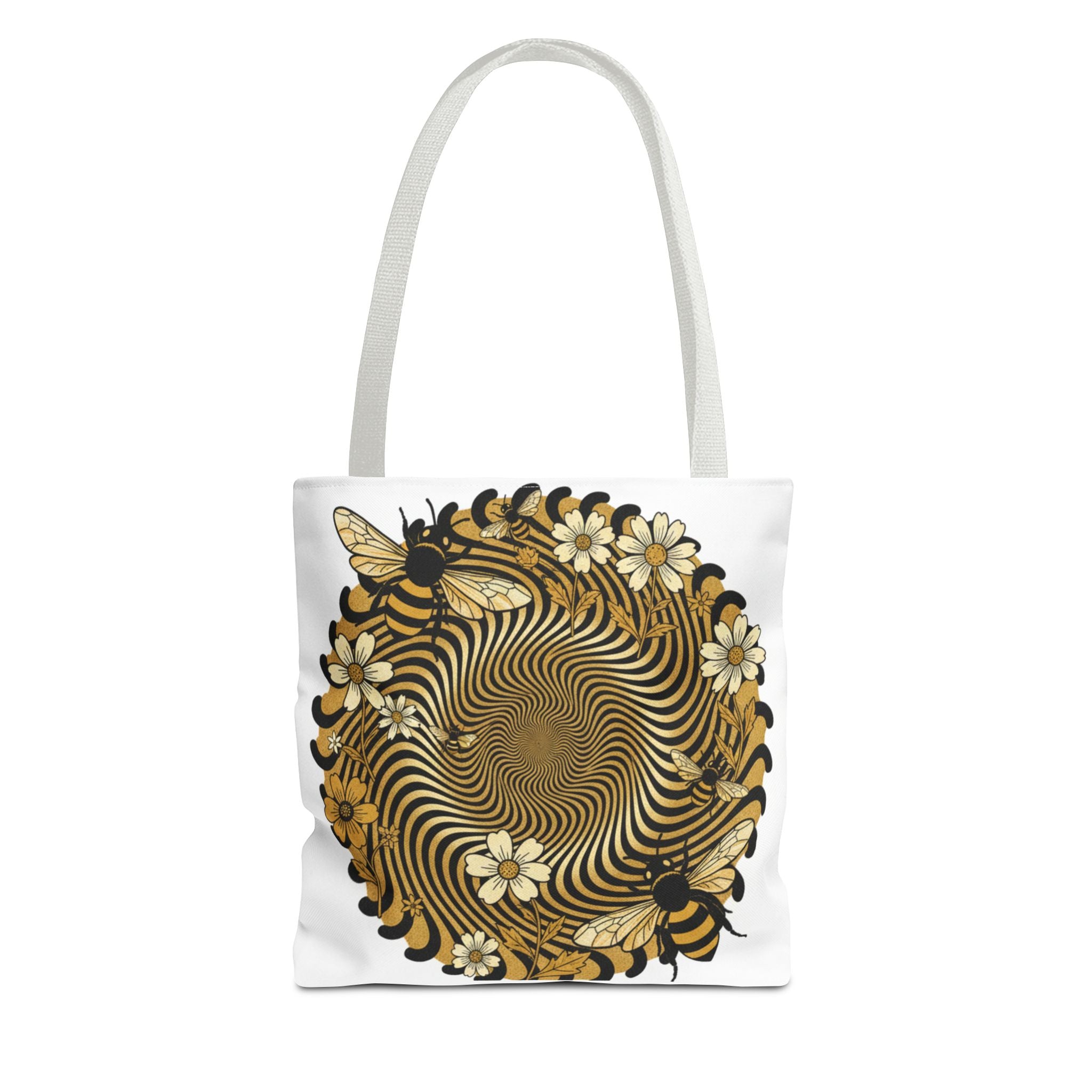 Bee Floral Spiral Tote Bag — Vintage Honeybee Floral Swirl Design