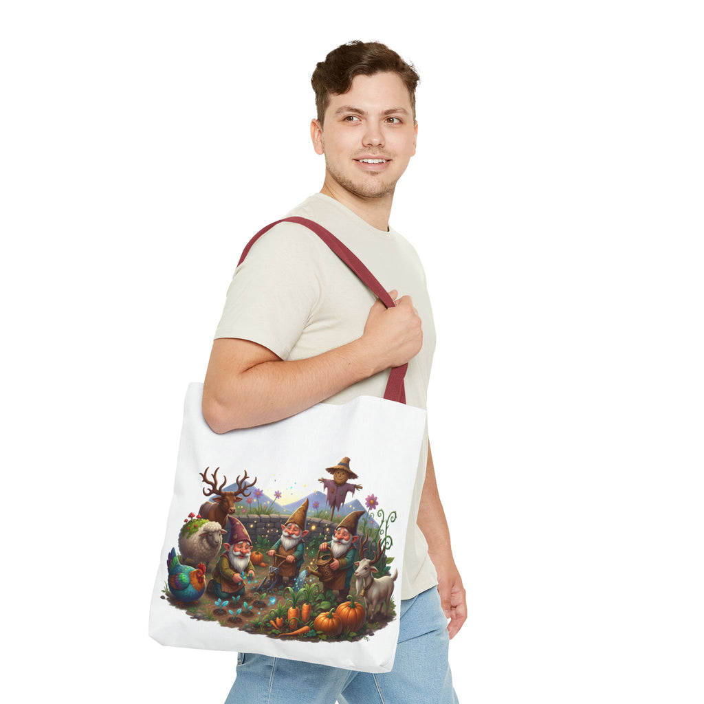 Gnome Garden Tote Bag — Whimsical Gnome & Pumpkin Illustration AOP Tote