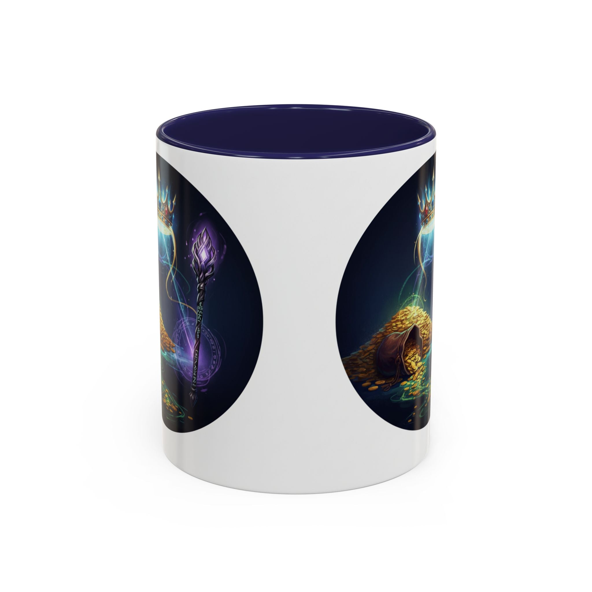 Magic Crown Coffee Mug — Fantasy Wizard Staff & Spilled Gold Accent Mug (11/15 oz)
