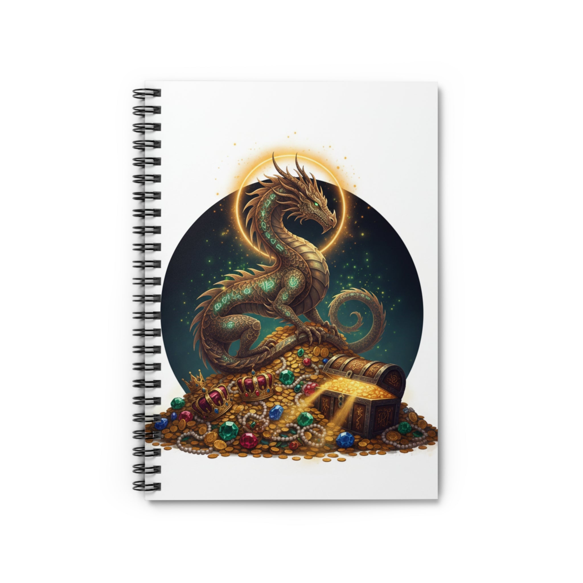 Dragon Treasure Spiral Notebook — Ruled Journal with Fantasy Dragon & Gold Hoard
