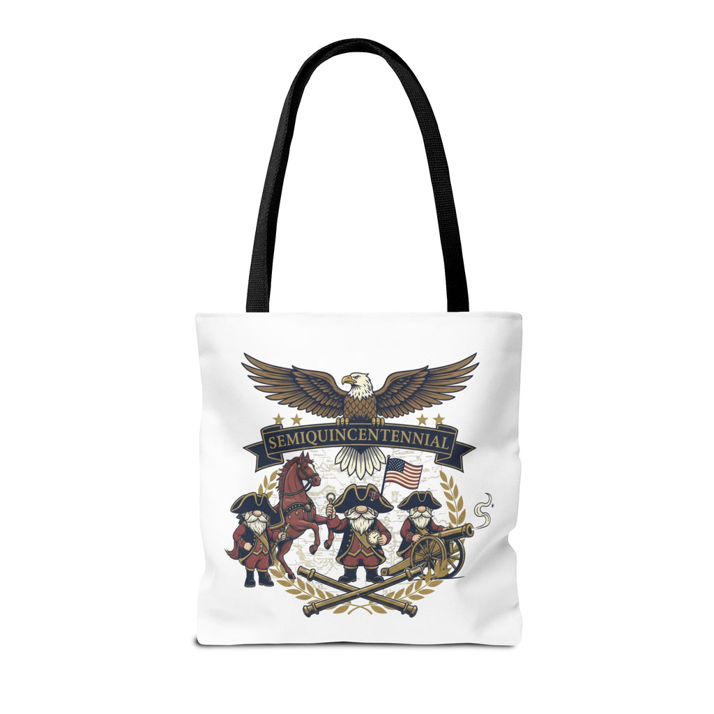 Semiquincentennial Patriotic Tote Bag — Eagle, Colonial Soldiers & Flags All-Over Print