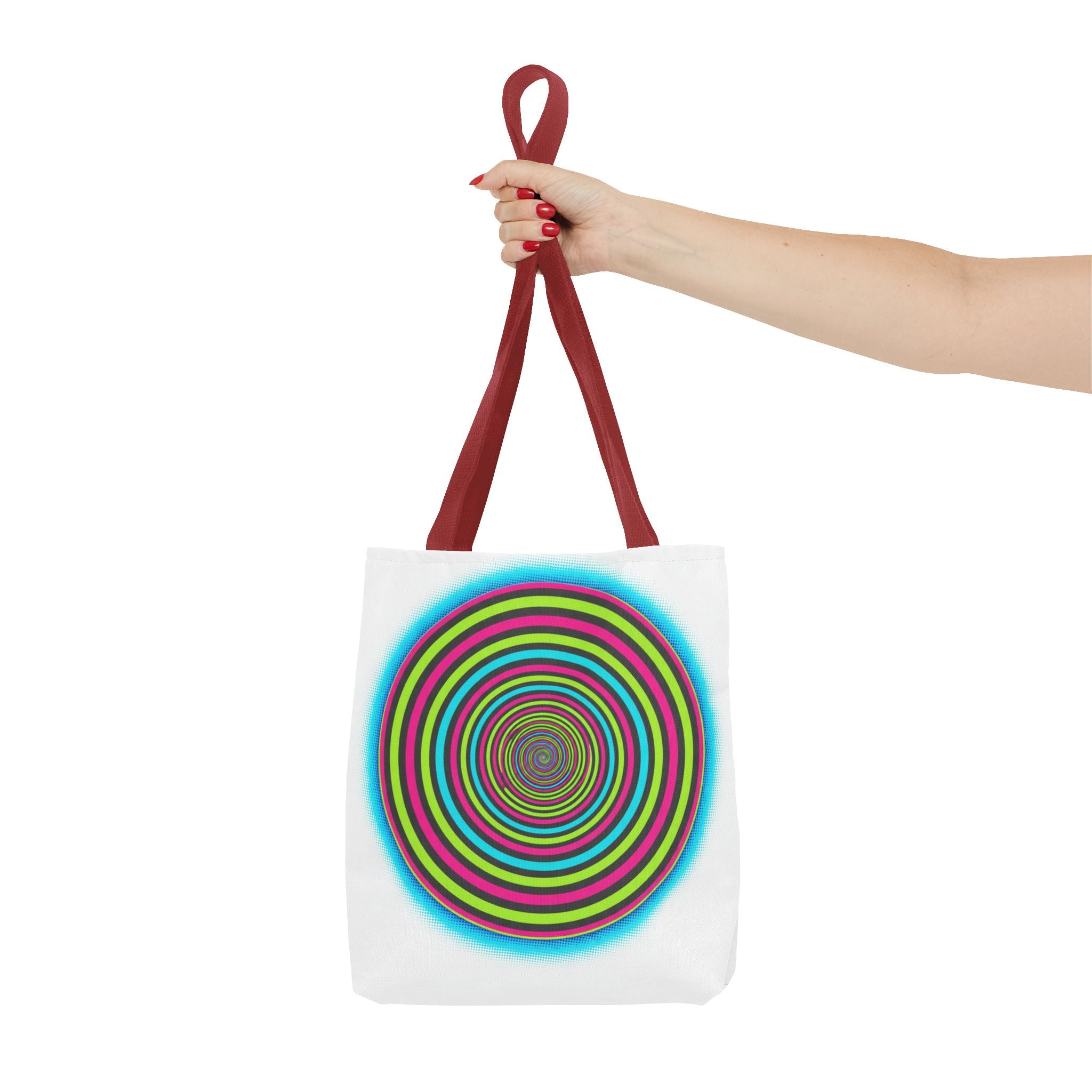Psychedelic Spiral Tote Bag — Colorful Vortex All-Over Print Tote