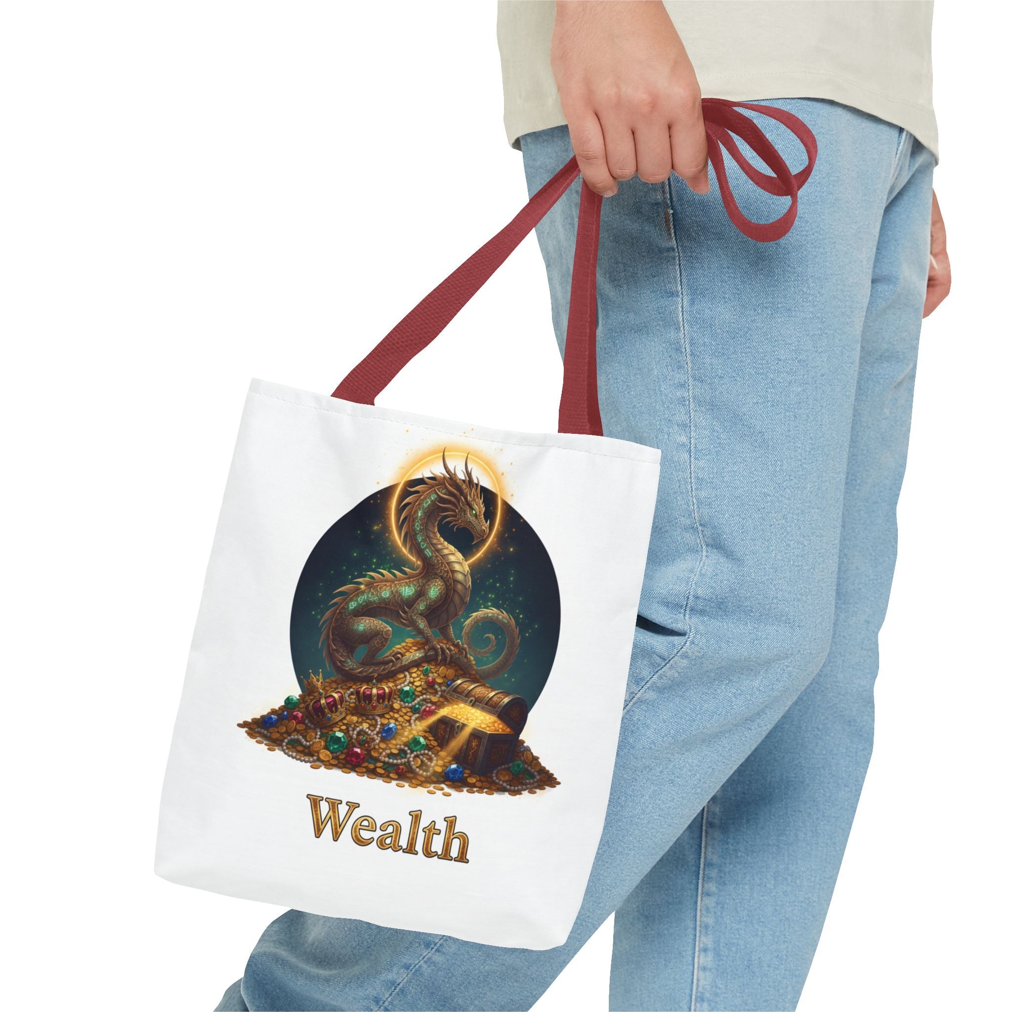 Wealth Dragon Tote Bag — Fantasy Dragon Treasure Illustration Tote