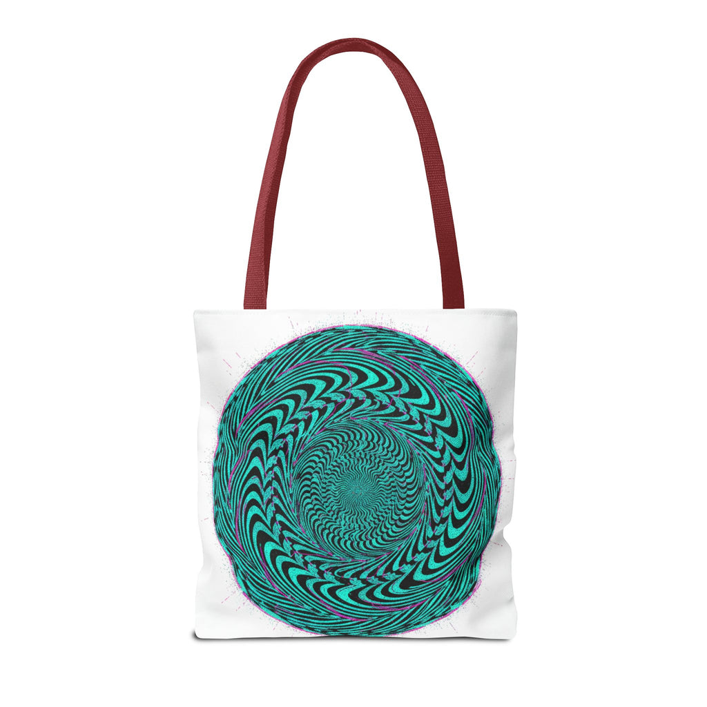 Psychedelic Spiral Tote Bag — Teal Optical Illusion All-Over Print