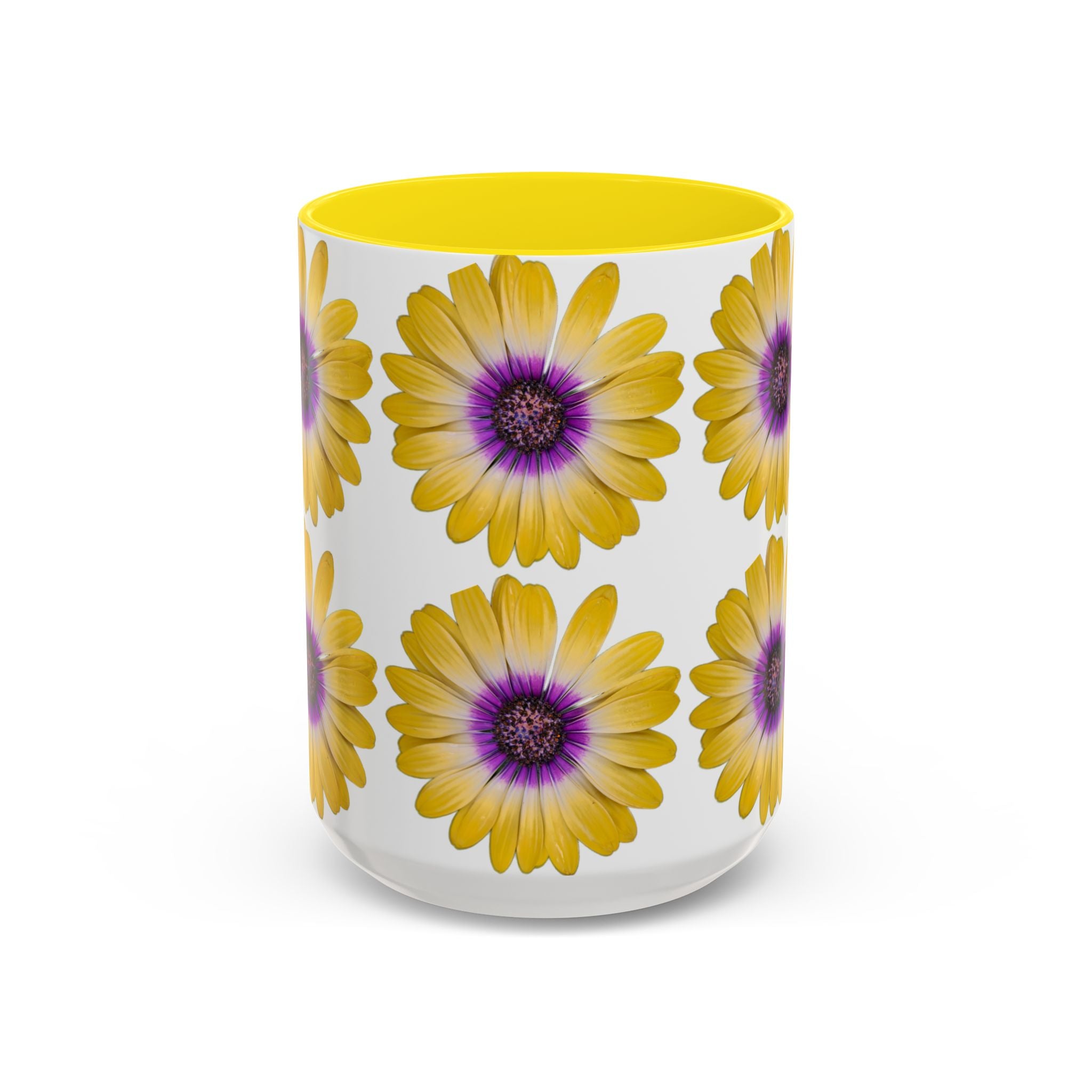 Yellow Purple Daisy Accent Coffee Mug – Floral Pattern 11/15oz