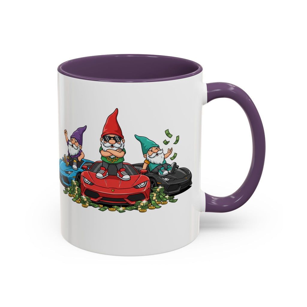 Gnome Car Crew Accent Coffee Mug — Racing Gnomes with Sports Cars (11/15oz)
